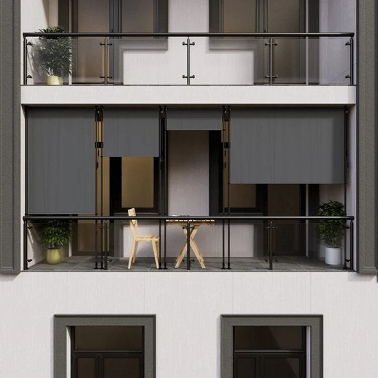 Juskys Verticaal Zonnescherm Barbados – Voorzien Van Klembevestiging Zonder Boren En In Hoogte Verstelbare Elementen En Pu-gecoate Stof – Voor Balkon En Terras – Grijs Aluminium En Staal – 100 x 310 cm