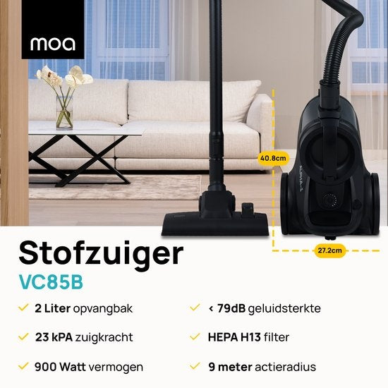 MOA Krachtige stofzuiger zonder zak - 23 kPa - Zwart - 900W - VC85B