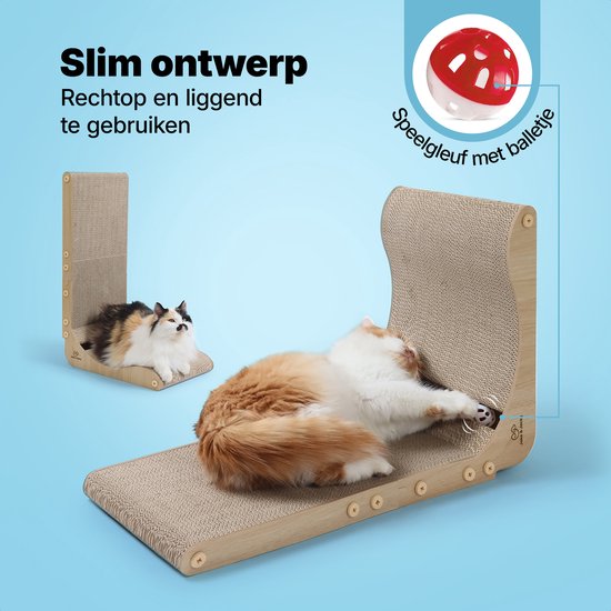 Jake en Jacky Krabkarton voor Katten met Speelballetje - Krabpaal Karton - Krabplank - Krabmand - Krabmeubel - Kartonnen Krabmat - Kattenmand - Kattenbed - 60x26,4x40 cm