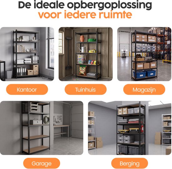 Infinity Goods Stellingkast Zwart - Set van 2 - 180x90x40 cm - Metalen Opbergrek - Voorraadkast - Magazijnstelling 5 Planken - Max. 175kg Per Plank, 875kg Totaal