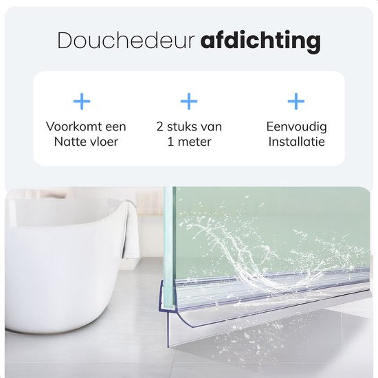 Douchedeur strip onderzijde - 2 strips - Gemakkelijk bevestigen - Waterstopper - Waterkering douche - 8 tot 12mm - Luft