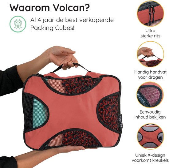Volcan Inpak Kubussen - Koffer Organizer Set - Rugzak en Koffer - 4 Delig - Reis Kubussen - Roze
