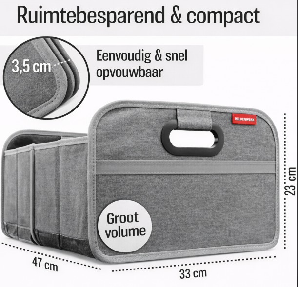 HELDENWERK Opvouwbare kofferbaktas met antislip klittenband - kofferbak organizer, auto vouwbox, boodschappentas - versterkt en stabiel