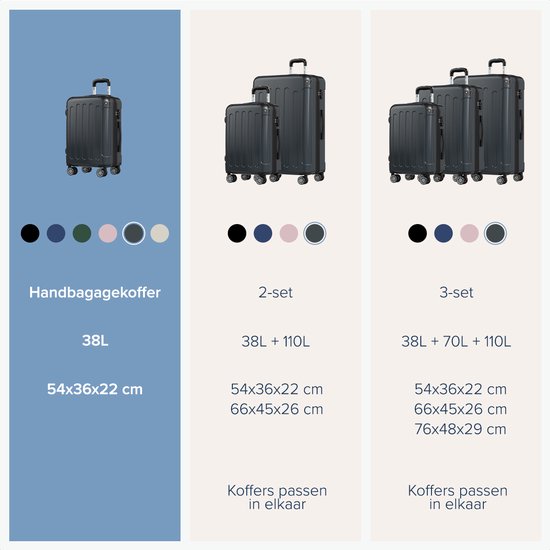 TRVLMORE Handbagage Koffer - 45L - TSA Cijferslot - Lichtgewicht - Uitbreidbaar - Trolley - 54x36x22cm - Donkergrijs