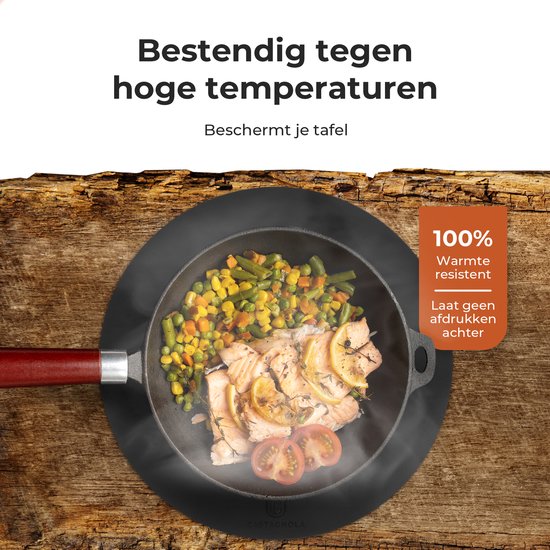 Castagnola Lederlook Placemats - Ronde Placemats - Antislip Placemat van Kunstleer - Waterafstotende Onderlegger - Onderzetter - 6 Stuks - Diameter 38 cm - Zwart