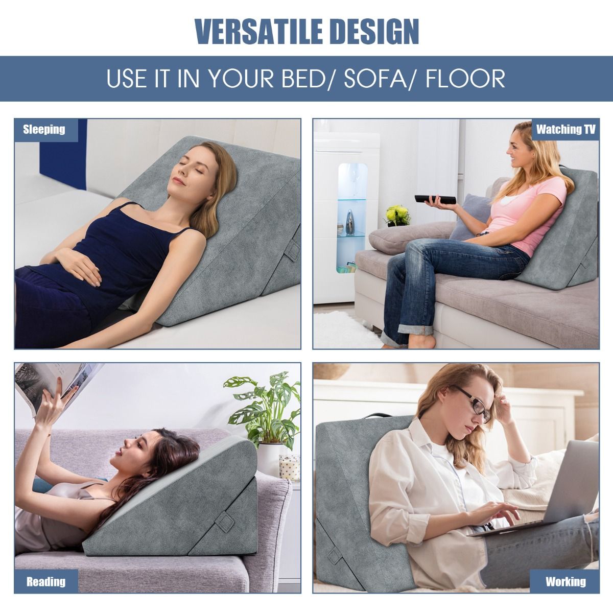Coast Bedwigkussen - Verstelbaar - Traagschuim en spons - Grijs - 55 x 52 x 33 cm