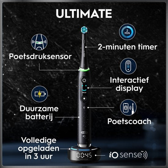 Oral-B iO 10 Elektrische Tandenborstel - Zwart - inclusief Oplaadreisetui en Opzetborstelhouder
