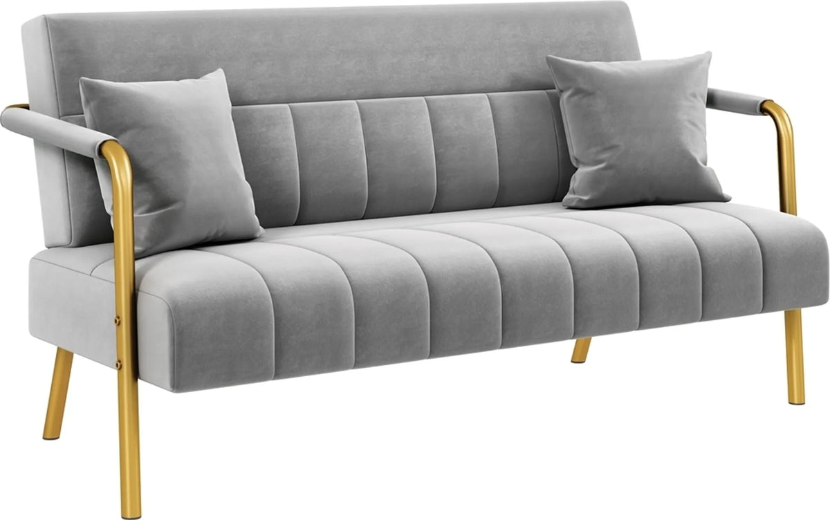 Gestoffeerde Tweezitsbank met Armleuningen en Metalen Poten Lichtgrijs 143,5 × 71,5 × 75,5 cm