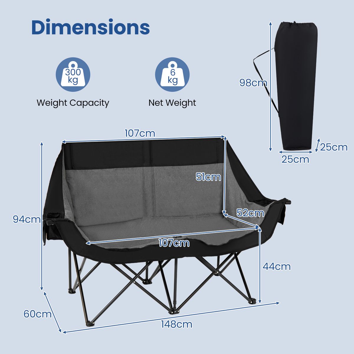 Coast Opvouwbare Dubbele Campingstoel - Verwarmd - 3 Warmtestanden - Zwart