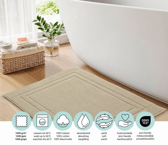 DoubleDry Hotel Badmat 50 x 80 cm – 100% Katoen – Zacht en Absorberend – BeigeTaupe
