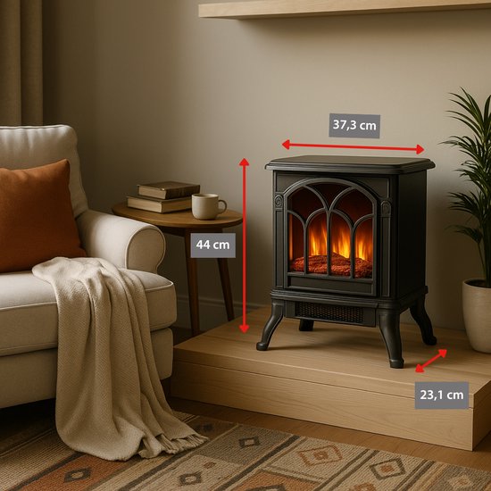 alpina Sfeerhaard Elektrisch - Elektrische Kachel Sfeerhaard - Haard met Realistisch Vlambeeld - Instelbare Thermostaat - Oververhittingsbeveiliging - 1500W - Zwart - 39x25x54cm