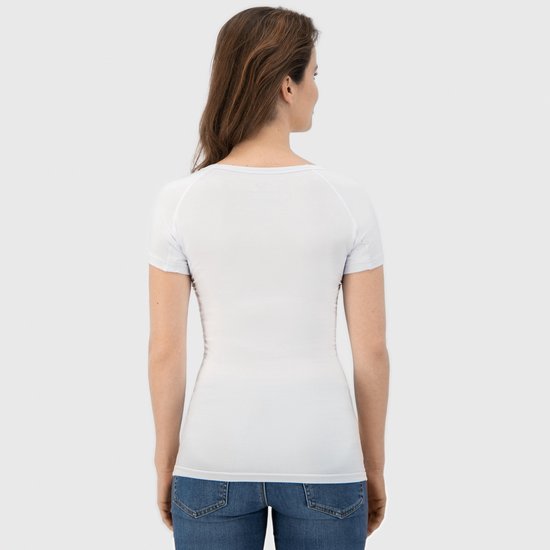 Anti Zweet Shirt - Fibershirts® - Ingenaaide Okselpads - Ondershirt - Wit - Ronde Hals - Dames - Maat XL