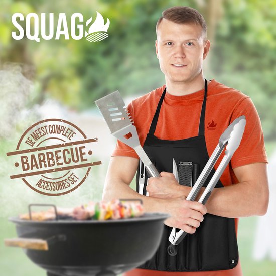 Squago BBQ accessoires XXL Set met Schort - Gereedschap - Gereedschapset Tang Borstel Mat