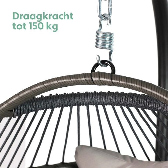 Vita5 Egg Hangstoel – Met Standaard – Binnen en Buiten – Cocoon Stoel - Opvouwbaar - Tot 150kg – Incl. Kussen – Lichtgrijs