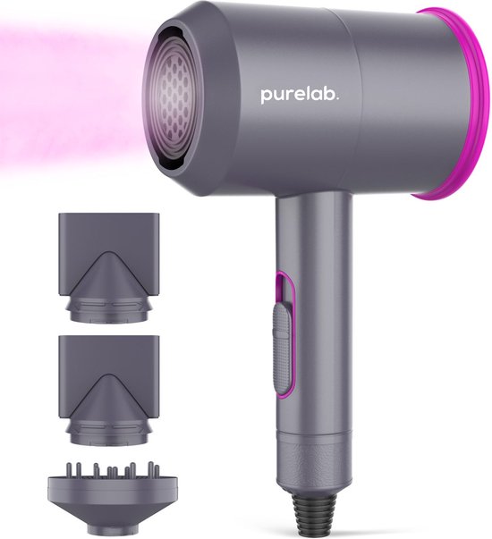 Purelab Föhn met Diffuser 2000W - Ionische Haardroger met Coolshot Technologie - Hair Dryer met 3 Standen - Krullen - Haarföhn Zwart