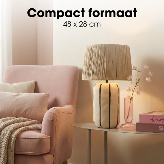 Mica Decorations Denton Tafellamp Woonkamer - Lamp Decoratief met Lampenkap - Bureaulamp Tafellampen Woonkamer - 48 x ⌀28 cm - Keramiek, Metaal, Papier - Beige
