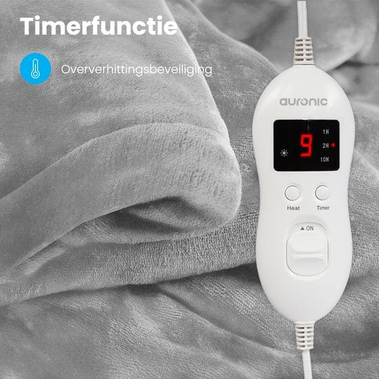 Auronic Elektrische Deken - Warmtedeken - 9 Warmtestanden - 1 Persoons - 160x120cm - Licht Grijs