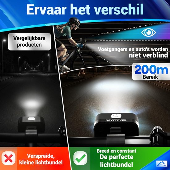 Nextcover Fietslicht Voor en Achter | Fiets Licht USB-C Oplaadbaar & IPX4 Waterdicht | Fietsverlichting Set met 6 Uur Accuduur | Voorlicht en Achterlicht | Fietslamp LED Wit en Rood | Fietslampjes voor alle Fietsjes | Fiets Lamp