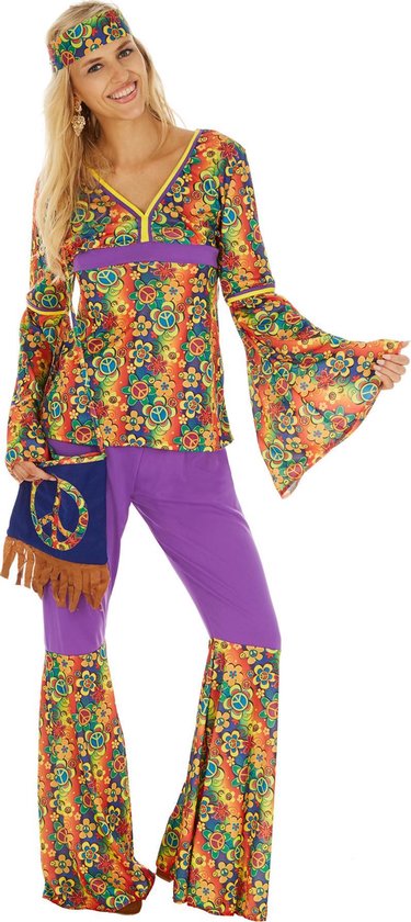 Dressforfun Vrouwenkostuum Hippie XL - verkleedkleding kostuum halloween verkleden feestkleding carnavalskleding carnaval feestkledij partykleding - 300945