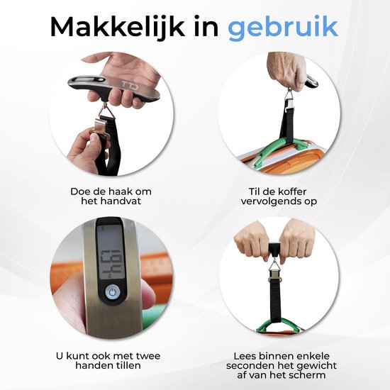 TTD® Kofferweegschaal met Travel Bag- Weegcapaciteit 50 kg - Bagageweegschaal - Bagageweger - Hangweegschaal - Digital Luggage Scale - Kofferweger - Reizen met Vliegtuig - kg/g/lbs/oz - Inclusief Batterijen - Zwart