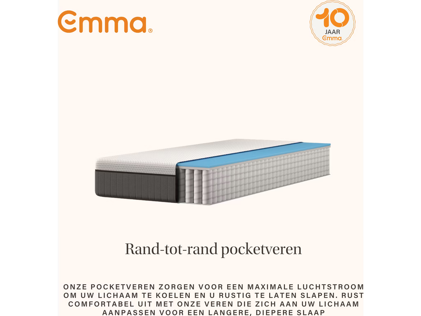 Emma Sleep 22 Lite Hybrid Matras - 80 x 200 cm – 7-Zone Pocketvering & Duurzaam SupportBase Schuim