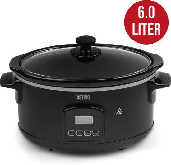 DistinQ Digitale Slowcooker 6 liter met Timer – Keramische binnenpan - Timerfunctie - Warmhoudfunctie