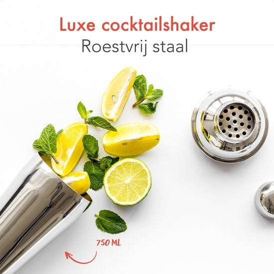KitchenBrothers Cocktail Set met Cocktailshaker - 11 Delig - Complete Set - Cadeauverpakking - Natuurlijkhout