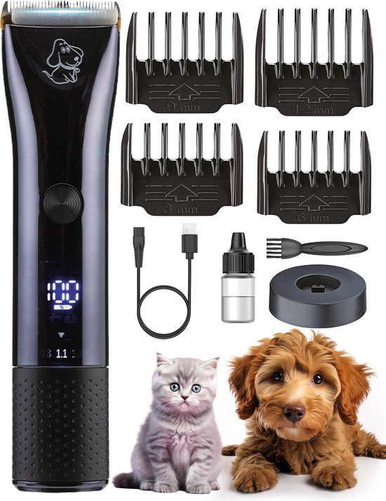 Dutchwide Groommate Draadloze Dierentondeuse - Incl. 4 Opzetstukken - zwart