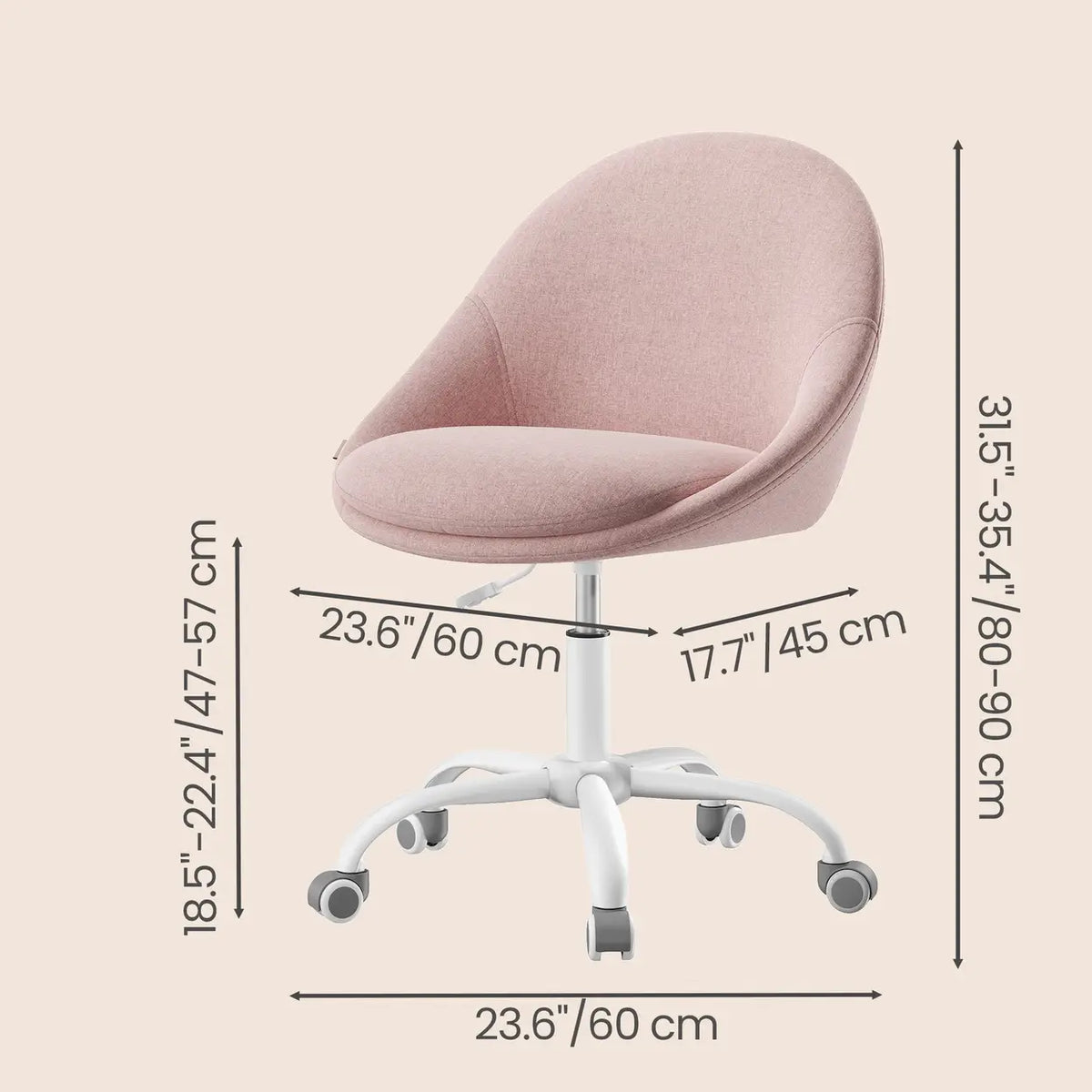 JOYFURNOS Draaibare Bureaustoel - In Hoogte Verstelbaar - Roze
