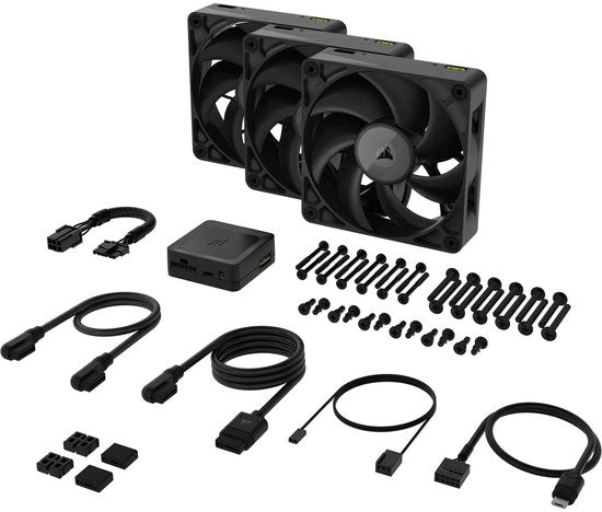 Corsair iCUE LINK RX120 MAX PWM Thick Fans Starter Kit - Ventilatorhuis 3-pack - 120mm - 71.28 cfm - 400 - 2000 rpm - 10 - 29.5 dBA - Incl. iCUE LINK System Hub - zwart
