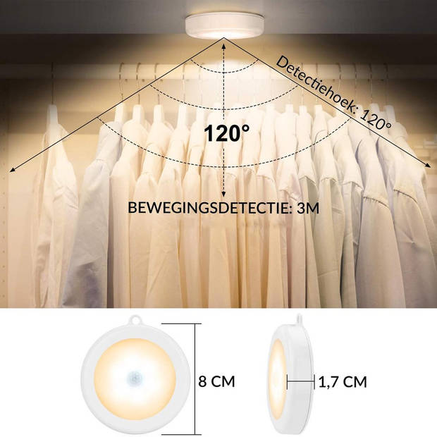 Iqonic - 3 Pack Draadloze Ledlamp - Warm Wit - 8x8x1.7 cm