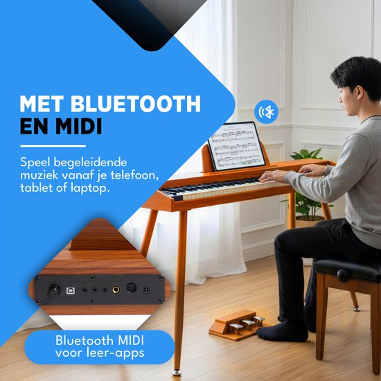 Finesse Digitale Piano - 88 Gewogen Toetsen - met Pedalen & Kruk - Keyboard Piano - Elektrische Piano - Volwassene & Kind