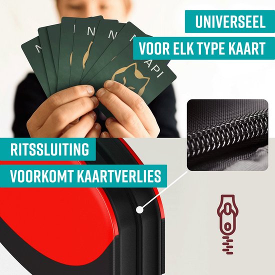 NAPI Verzamelmap voor 400 Kaarten - Binder Map voor Kaarten - 4 Pocket - Kunstleer - Premium Card Binder met Ritssluiting - 50 Pagina's - A5 Formaat - Rood/Wit