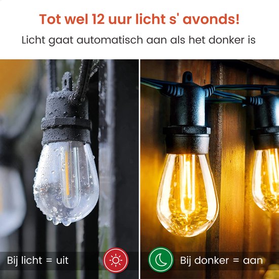 Partizzle 15m Waterdicht Lichtsnoer op Zonne Energie - Dimbaar - LED Solar Tuinverlichting - Camping Lampjes Slinger - Zonneenergie Lichtslinger voor Buiten - 2700K / Warm Wit