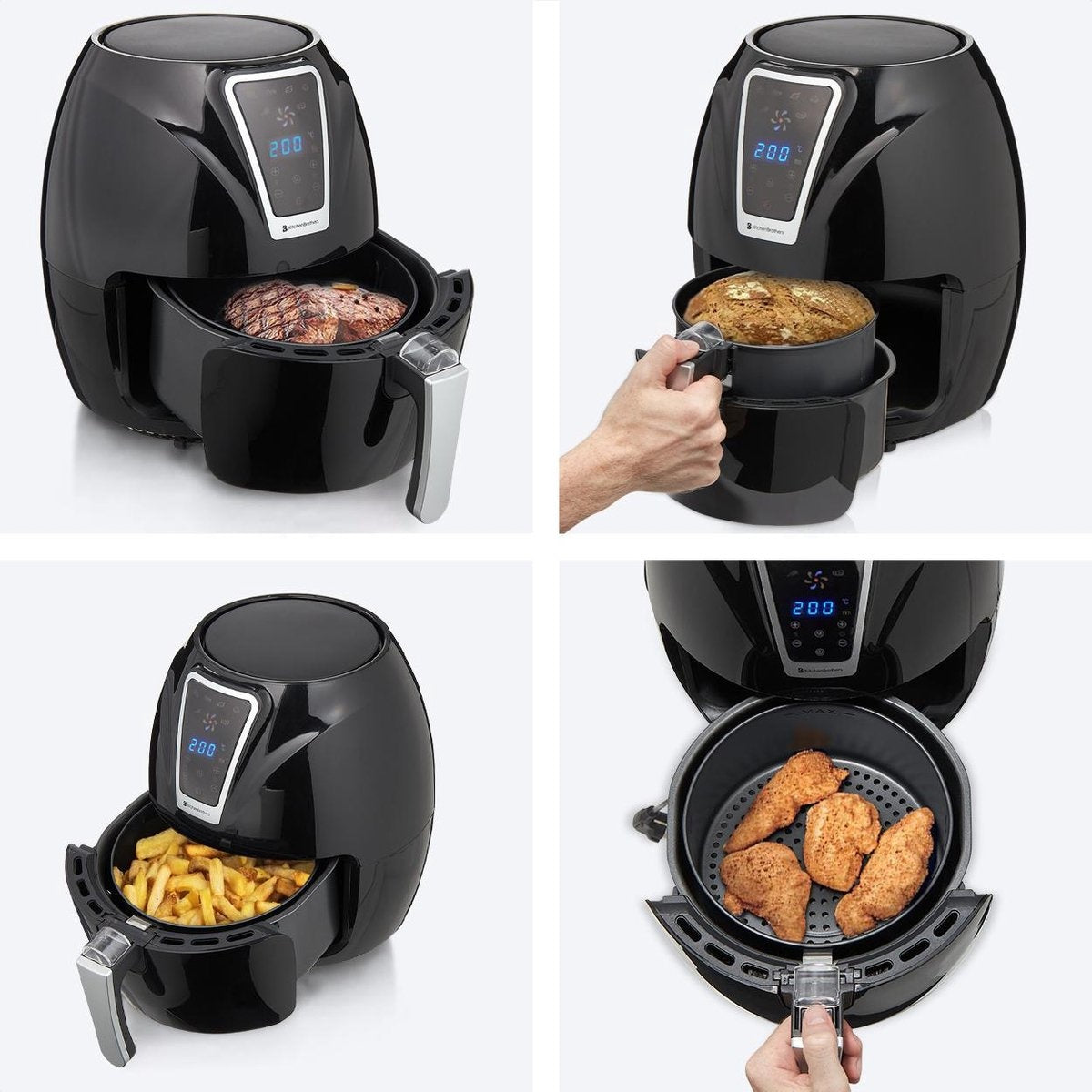 KitchenBrothers Airfryer - Heteluchtfriteuse - 1300W - 3,5L - Zwart