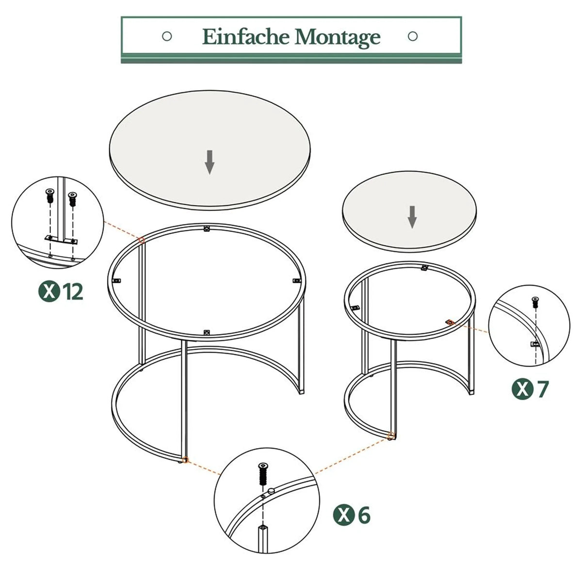 Yaheetech Bijzettafel Set Van 2 Rond – Voorzien Van In Elkaar Schuifbaar Ontwerp En Waterafstotend Tafelblad En Metalen Frame – Voor Woonkamer En Slaapkamer – Grijs MDF – 60 x 60 x 50,5 cm