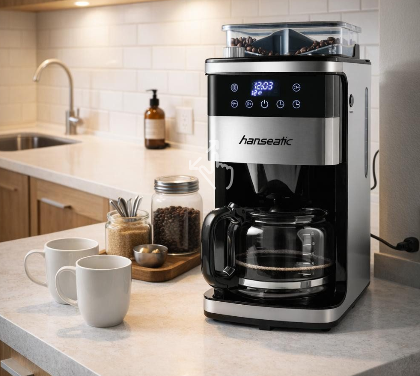 Hanseatic Koffiemachine met Molen HCMG105015SD - Zwart/Zilver - 21 x 31 x 42 cm - 1,5L, 12 Kopjes