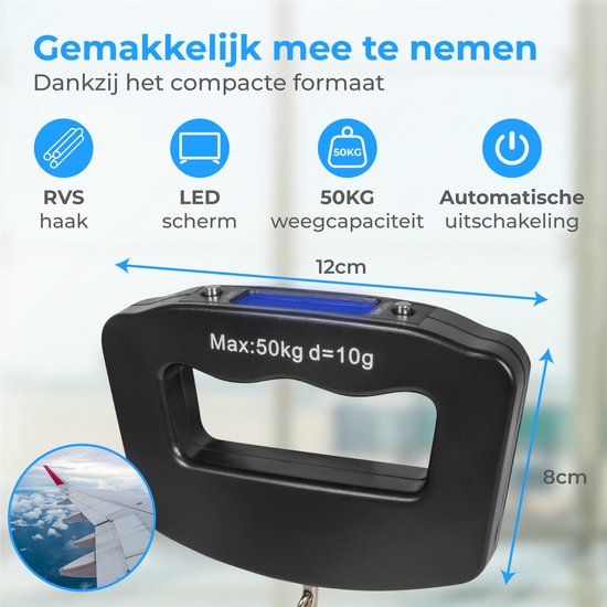 Nuvance - Digitale Kofferweegschaal - Bagageweegschaal tot 50 KG - Inclusief Batterijen - Bagageweger - Koffer Weegschaal met Digitaal Display - Hangweegschaal