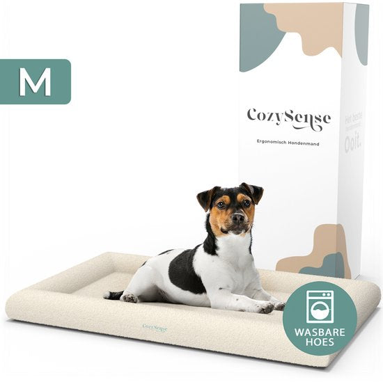 CozySense® Orthopedische Hondenmand - 75 x 45 cm - Maat M - Bouclé Stof - Waterdicht Hondenbed met Wasbare Hoes - Geschikt Als Benchkussen - Wit