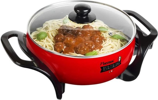 Bestron Elektrische hapjespan - APP800 - Ø26 cm - 1500W - Maximale temperatuur 230°C - Rood