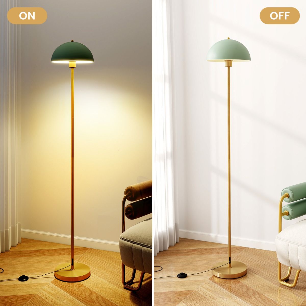 Coast Staande Lamp - verstelbare lampenkop - onbreekbare lampenkap - goud, groen en wit - 163 cm