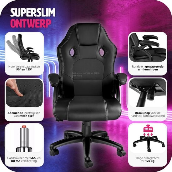 tectake® - bureaustoel gamingchair - luxe burostoel kantoorstoel - racingstoel burostoel gamestoel Tyson - zwart
