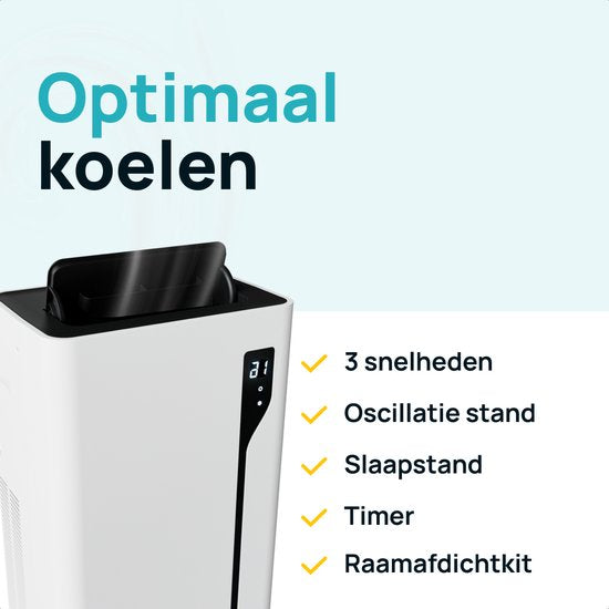 MOA Mobiele Airco - 12.000 BTU - Met Afstandbediening - Tot 35m² - Airconditioner met Ontvochtigingsfunctie - Raamafdichtingskit - Wit