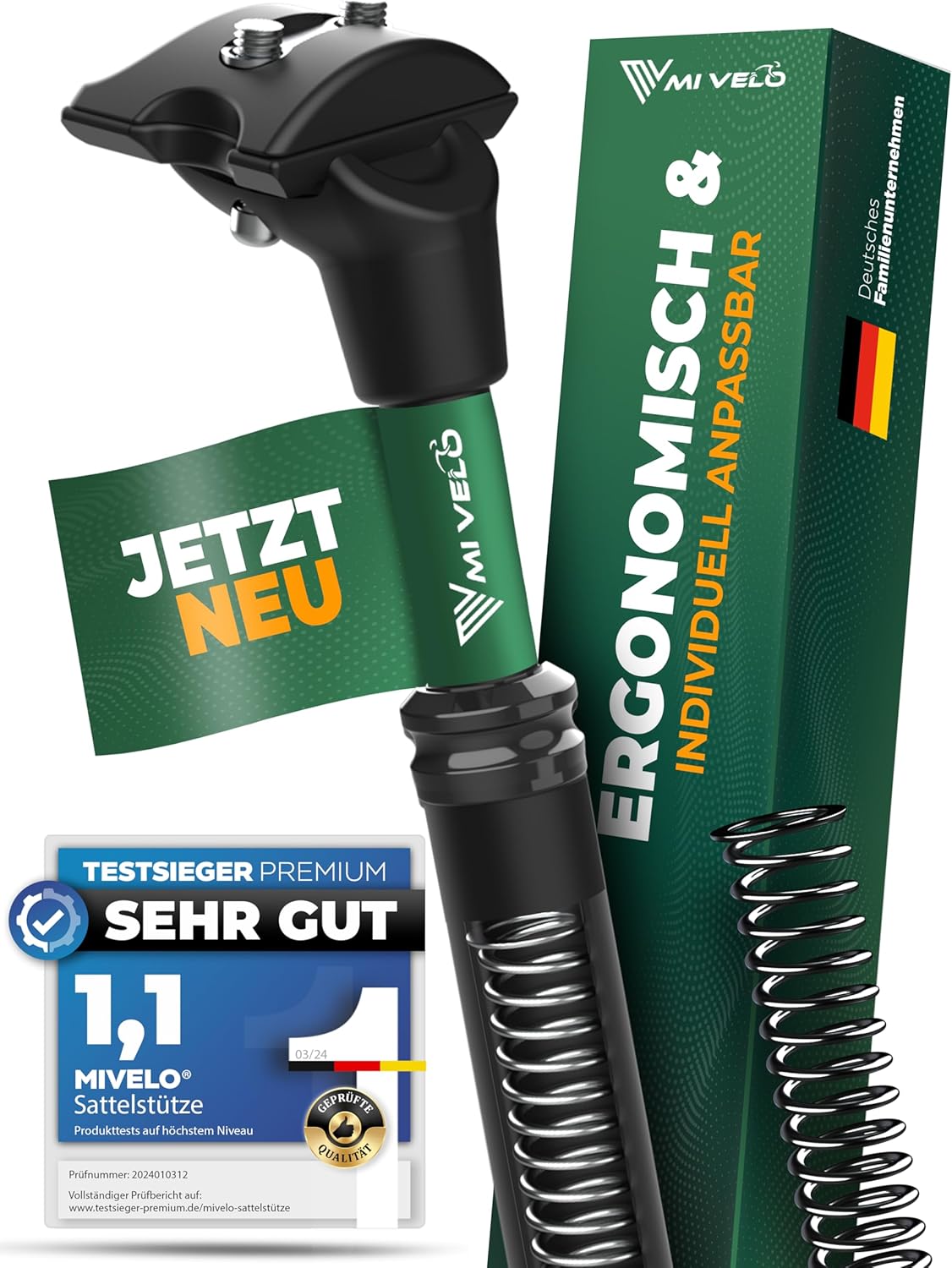 MIVELO ComfortPro Geveerde Zadelpen - 27.2/30.9/31.6mm, Schokdemping voor Rugontlasting
