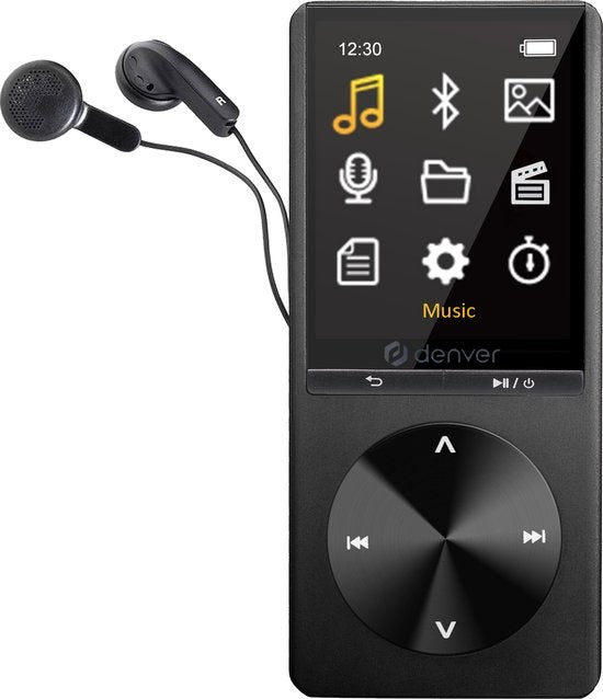 Denver MP3 / MP4 Speler - Bluetooth - USB - Shuffle - SD Kaart Slot tot 128GB - Incl. Oordopjes - Voice recorder - Dicatafoon - MP1820 - Zwart