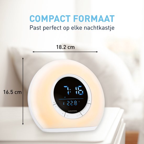 Grundig Wake-Up Light Wekker – Digitale Wekker met Radio en Bluetooth – Lichtwekker met LED-Display – Wake up Light - Wit