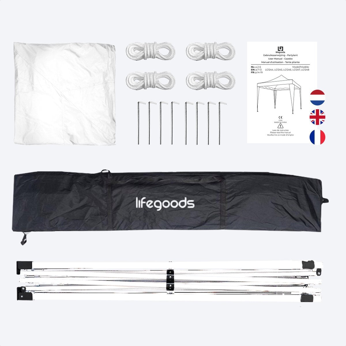 LifeGoods Partytent - Paviljoen - EasyUp - Opvouwbaar - Waterdicht - Met Draagtas - 300 x 300 cm - Blauw