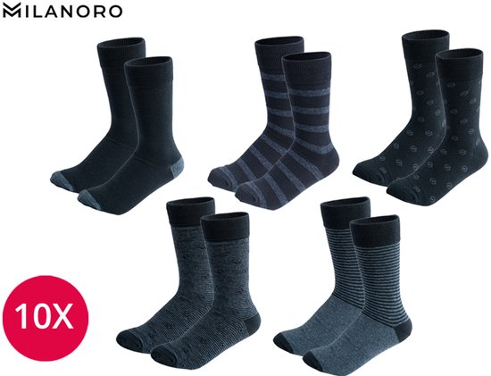 Milanoro - 10 paar stijlvolle katoenen herensokken - Navy - 43-46