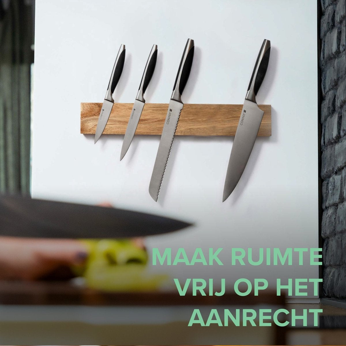 Grote Messenmagneet 40CM - Houten Messenhouder Magnetisch - Schroefbevestiging - Acacia Magnetisch Messenblok van Coninx - voor 6 tot 9 Keukenmessen