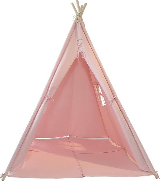Sunny Alba Tipi Tent Pastel Roze - Wigwam Speeltent met ramen - 120x120x160cm - met Kussen kleed